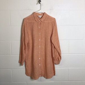 J Jill Love Linen Womens Salmon Peach Tunic Shirt Blouse Long Sleeve Button Up M